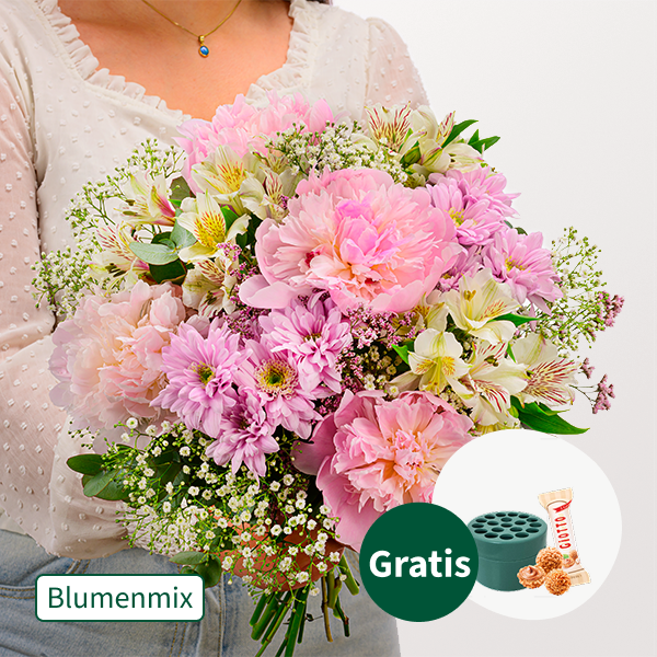 Blumenmix Sommerflirt mit Stielhalter & Ferrero Giotto 3er