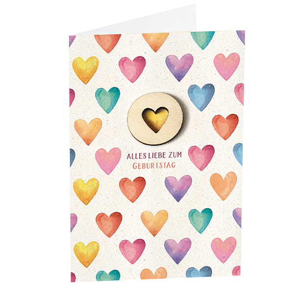 Motivkarte "Alles Liebe zum Geburtstag" mit Holzapplikation