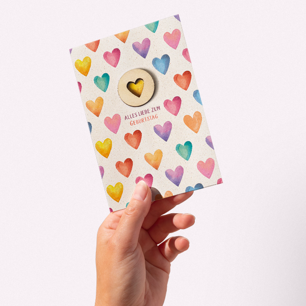 Greeting card „Alles Liebe zum Geburtstag“ with wooden application