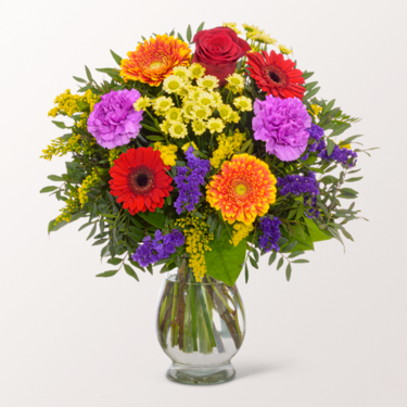 Blumenstrauß Frühlingsbeginn mit Vase & Ferrero Giotto 3er