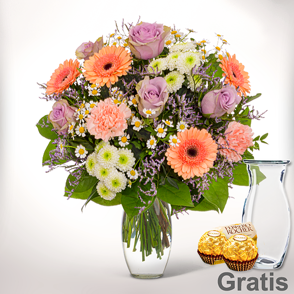Blumenstrauß Frühlingsschönheit mit Vase & 2 Ferrero Rocher