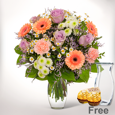 Flower Bouquet Frühlingsschönheit with Vase & 2 Ferrero Rocher