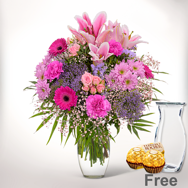 Flower Bouquet Blütenromanze with Vase & 2 Ferrero Rocher