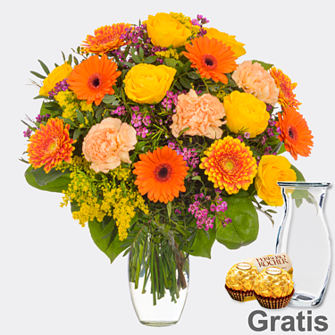 Blumenstrauß Frühlingssonne mit Vase & 2 Ferrero Rocher