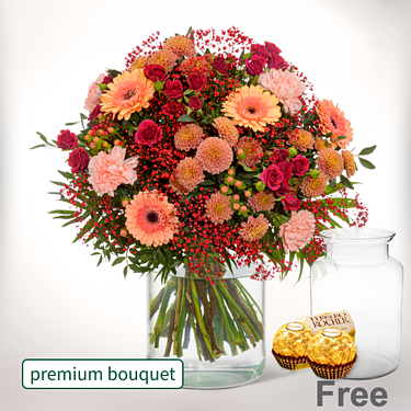 Premium Bouquet Frühlingsduft with premium vase & 2 Ferrero Rocher