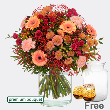 Premium Bouquet Frühlingsduft with premium vase & 2 Ferrero Rocher