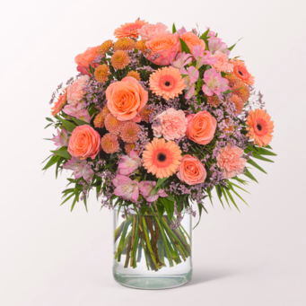 Premium Bouquet Blütenliebe with Premium Vase & 3 Ferrero Giotto