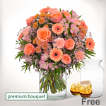 Premium Bouquet Blütenliebe with premium vase & 2 Ferrero Rocher
