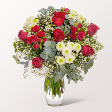 Blumenstrauß „Alles Liebe“ mit Vase & Ferrero Giotto 3er