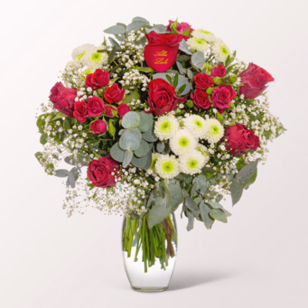 Blumenstrauß „Alles Liebe“ mit Halloren Kugeln & Vase