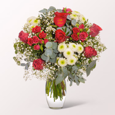 Flower Bouquet „Alles Liebe“ with vase & 3 Ferrero Giotto