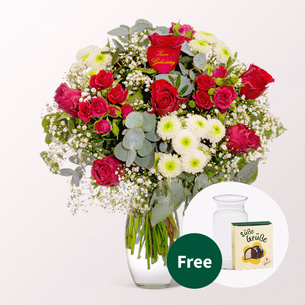 Flower Bouquet „Zum Geburtstag“ with Halloren Balls & vase