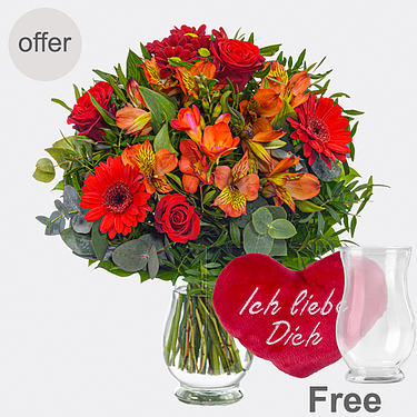 Flower Bouquet Blumensymphonie in set with vase & Plush heart