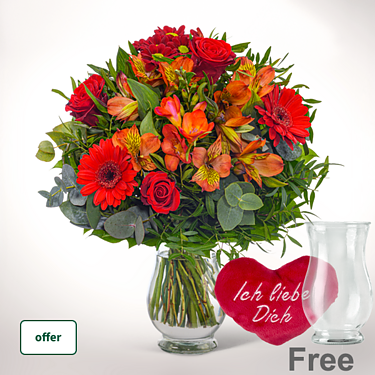 Flower Bouquet Blumensymphonie in set with vase & Plush heart