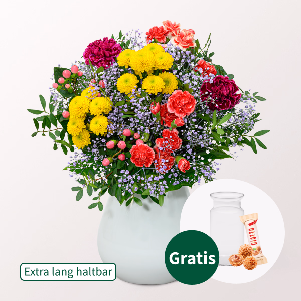 Blumenstrauß Blütenfreude mit Vase & Ferrero Giotto