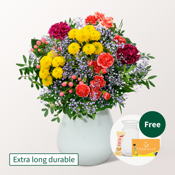 Flower Bouquet Blütenfreude with vase & Teaballs & 3 Ferrero Giotto