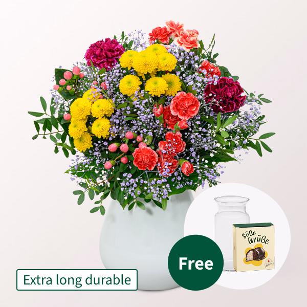 Flower Bouquet Blütenfreude with Halloren Balls & vase
