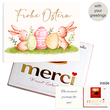 Personal greeting card with Merci: „Frohe Ostern“ (250 g)