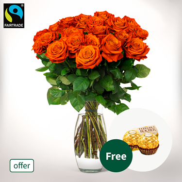 Orange Fairtrade roses in a bunch with 2 Ferrero Rocher