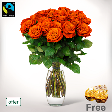 Orange Fairtrade roses in a bunch with 2 Ferrero Rocher