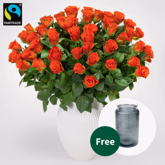 50 orange Fairtrade roses in a bunch
