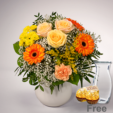 Flower Bouquet Frühlingsglanz with Vase & 2 Ferrero Rocher