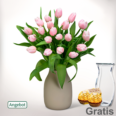 20 rosa Tulpen im Bund mit Vase & 2 Ferrero Rocher