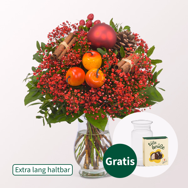 Strauß Noelle mit Halloren Kugeln & Vase