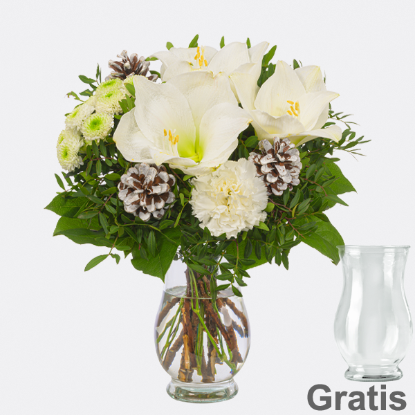 Blumenstrauß Snow White mit Vase