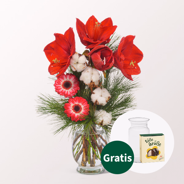 Blumenarrangement Amarylliszauber mit Halloren Kugeln & Vase