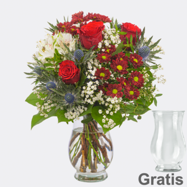 Blumenstrauß Winterbote mit Vase
