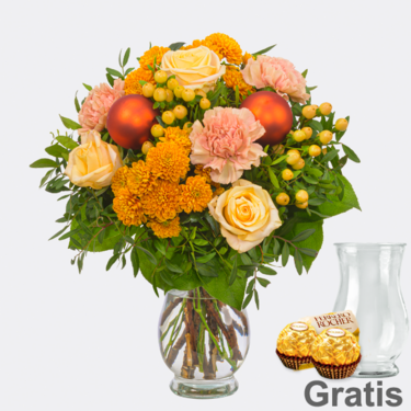 Blumenstrauß Winterlicht mit Vase & 2 Ferrero Rocher