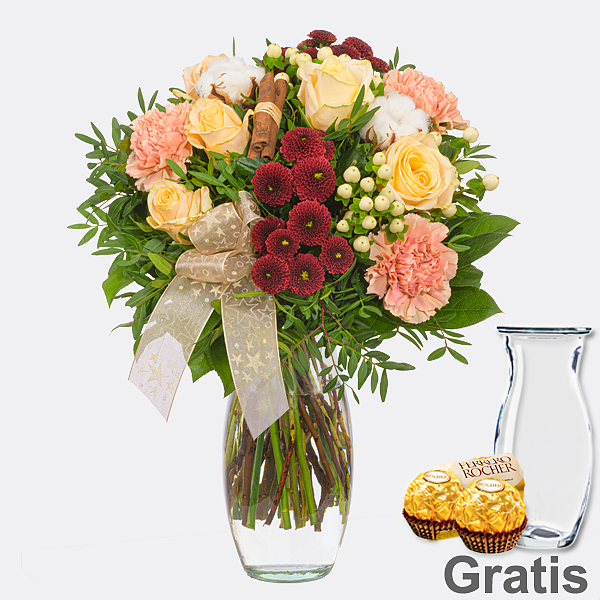 Blumenstrauß Winterzeit mit Vase & 2 Ferrero Rocher