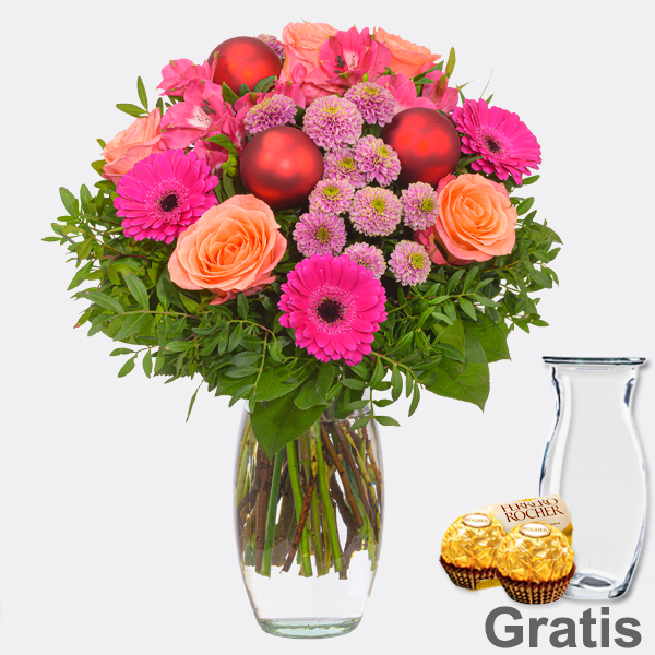 Blumenstrauß Weihnachtsherz mit Vase & 2 Ferrero Rocher