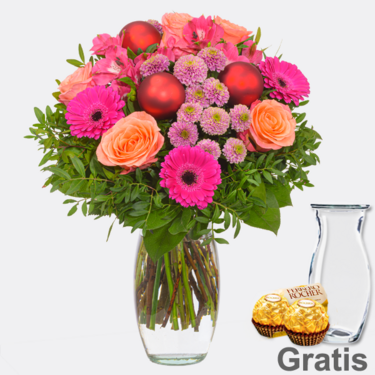 Blumenstrauß Weihnachtsherz mit Vase & 2 Ferrero Rocher
