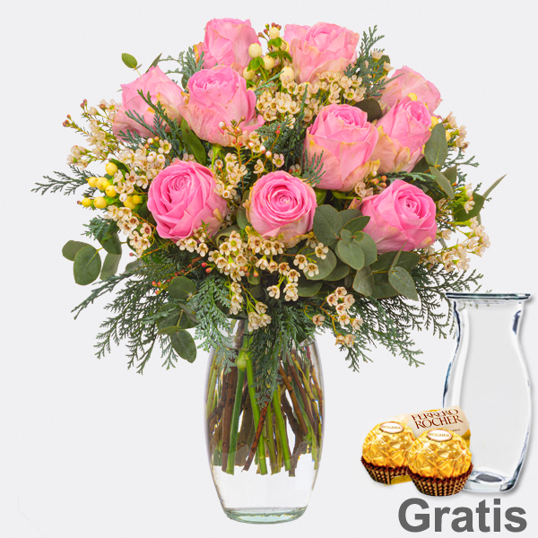 Rosenstrauß Wintermärchen mit Vase & 2 Ferrero Rocher