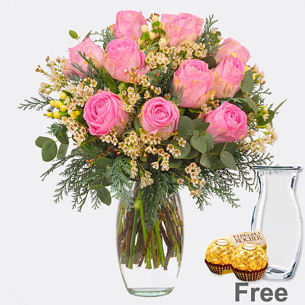 Rose Bouquet Wintermärchen with Vase & 2 Ferrero Rocher