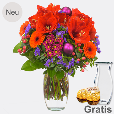 Blumenstrauß Festliche Bescherung mit Vase & 2 Ferrero Rocher