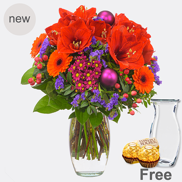 Flower Bouquet Festliche Bescherung with Vase & 2 Ferrero Rocher