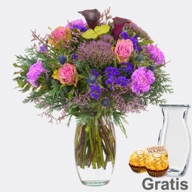 Blumenstrauß Winterwiese mit Vase & 2 Ferrero Rocher