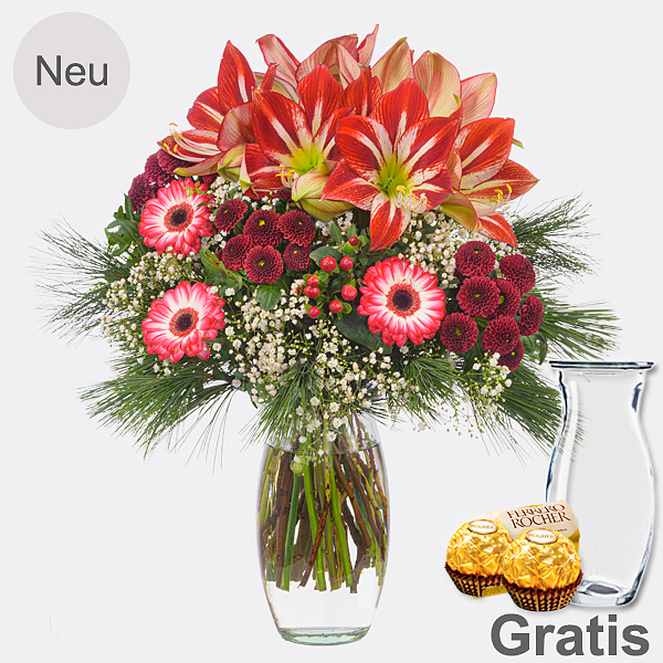 Blumenstrauß Winterliebling mit Vase & 2 Ferrero Rocher