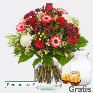 Premiumstrauß Schöne Bescherung mit Premiumvase & 2 Ferrero Rocher