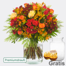 Premiumstrauß Sternstunde mit Premiumvase & 2 Ferrero Rocher