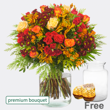 Premium Bouquet Sternstunde with premium vase & 2 Ferrero Rocher