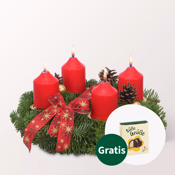Adventskranz Klassischer Advent (Ø 30 cm) mit Halloren Kugeln