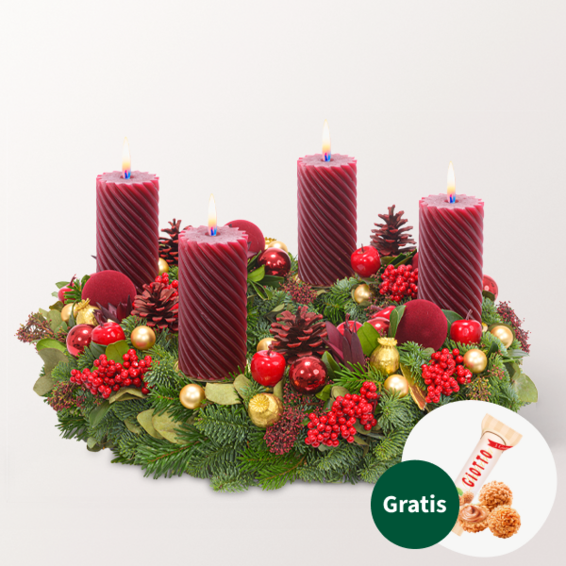 Adventskranz Bordeaux Glory (Ø 40 cm) mit Ferrero Giotto 3er