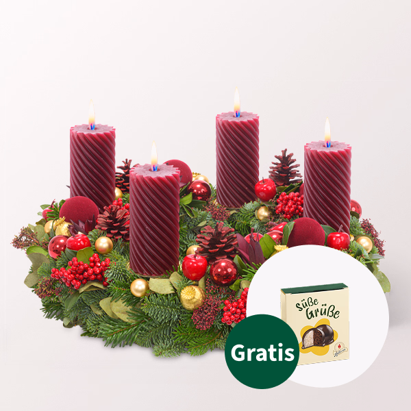 Adventskranz Bordeaux Glory (Ø 40 cm) mit Halloren Kugeln