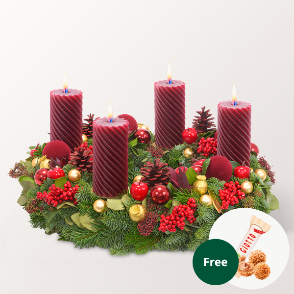 Wreath Bordeaux Glory (Ø 40 cm) with 3 Ferrero Giotto