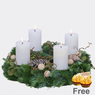 Wreath White Advent (Ø 30 cm) with 2 Ferrero Rocher