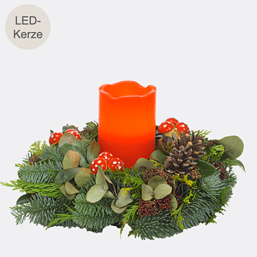 Adventsgesteck mit roter LED-Kerze